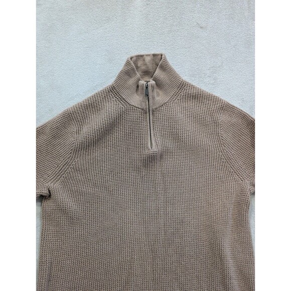 J Crew Mens XL Tan Waffle Texture Cotton Knit 1/4 Zip Sweater Pullover - Picture 9 of 16